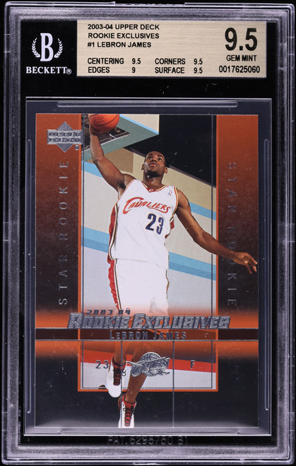 2003 Upper Deck Exclusives LeBron James ROOKIE #1 BGS 9.5 GEM MINT (9.5/9.5/9/9.5) front