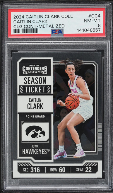 2024 Panini  Clark Collection College Contenders Metalized Caitlin Clark ROOKIE #CC4 PSA 8