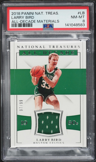 2018 National Treasures All-Decade Materials Larry Bird PATCH /99 #LB PSA 8 NM-MT