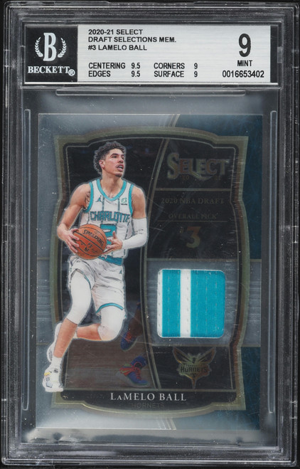2020 Select Draft Selections Memorabilia Lamelo Ball PATCH ROOKIE #3 BGS 9 MINT