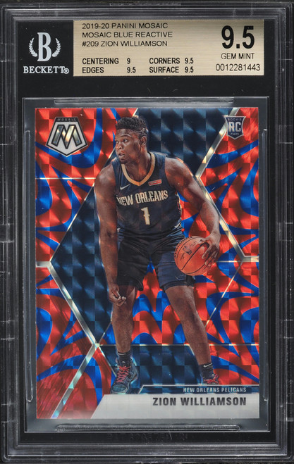 2019 Panini Mosaic Reactive Blue Zion Williamson ROOKIE #209 BGS 9.5 GEM MINT
