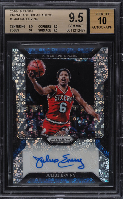 2018 Panini Prizm Fast Break Julius Erving AUTO #3 BGS 9.5 GEM MINT
