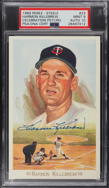 1989 Perez-Steele Celebration Postcard Harmon Killebrew AUTO DNA 10 PSA 9 MINT