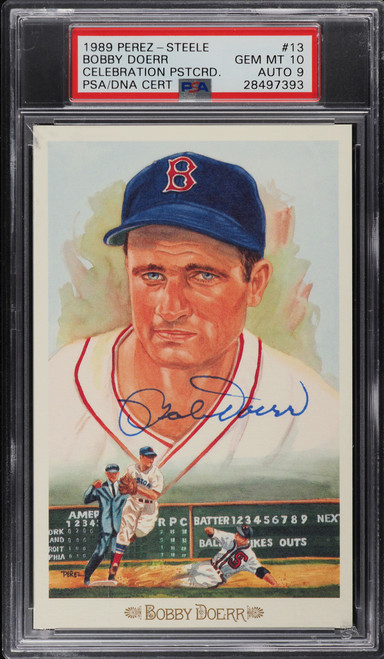 1989 Perez-Steele Celebration Postcard Bobby Doerr AUTO DNA 9 PSA 10 GEM MINT
