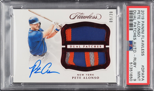 2019 Panini Flawless Ruby Pete Alonso ROOKIE PATCH AUTO /20 #DPA-PA PSA 9 MINT