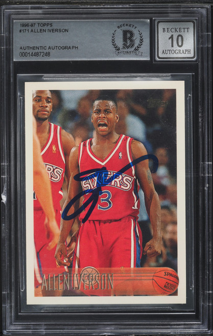 1996 Topps Basketball Allen Iverson ROOKIE AUTO #171 BAS BGS AUTH