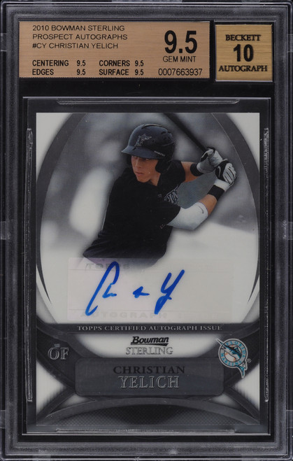 2010 Bowman Sterling Prospect Christian Yelich ROOKIE AUTO #BSP-CY BGS 9.5 GEM