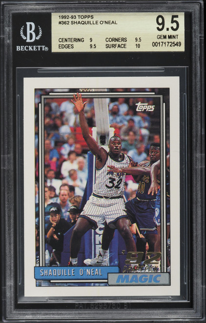1992 Topps Basketball Shaquille O'Neal ROOKIE #362 BGS 9.5 GEM MINT (9/9.5/9.5/10) front