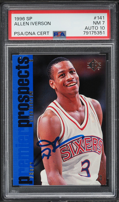 1996 SP Basketball Allen Iverson ROOKIE AUTO DNA 10 #141 PSA 7 NRMT
