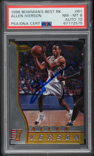 1996 Bowman's Best Allen Iverson ROOKIE AUTO DNA 10 #R1 PSA 8 NM-MT