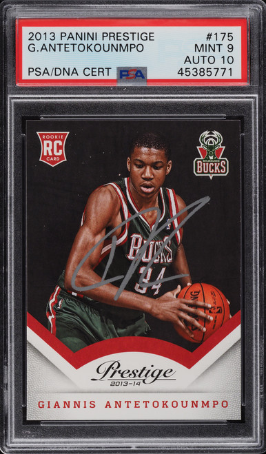 2013 Panini Presitge Giannis Antetokounmpo ROOKIE AUTO DNA 10 #175 PSA 9 MINT