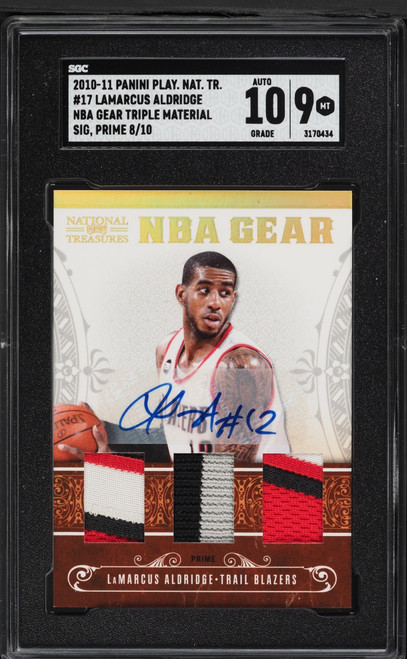2010 Panini Playoff National Treasures Triple Prime Lamarcus Aldridge PATCH AUTO /10 #17 SGC 9