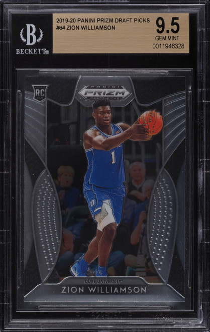 2019 Panini Prizm Draft Zion Williamson ROOKIE RC #64 BGS 9.5 GEM MINT (Cert 0011946328) front