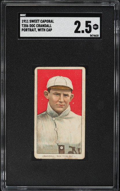 1909-11 T206 Doc Crandall PORTRAIT, WITH CAP SGC 2.5 GD+