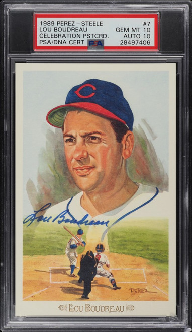 1989 Perez-Steele Celebration Postcard Lou Boudreau AUTO DNA 10 PSA 10 GEM MINT