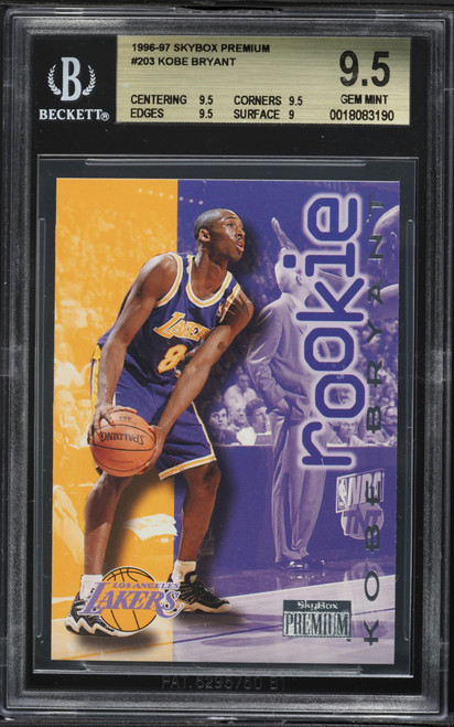 1996 Skybox Premium Kobe Bryant ROOKIE #203 BGS 9.5 GEM MINT (9.5/9.5/9.5/9) front