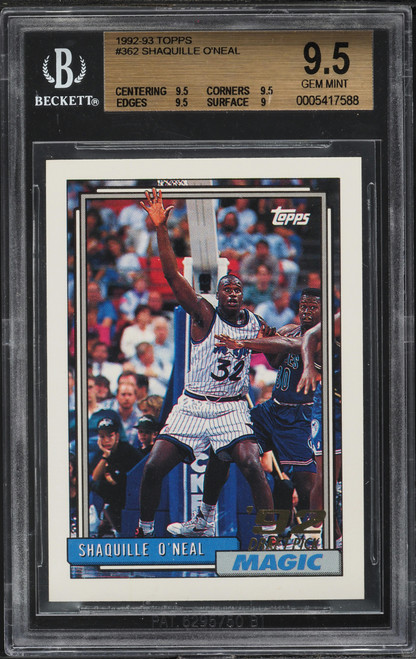 1992 Topps Basketball Shaquille O'Neal ROOKIE #362 BGS 9.5 GEM MINT (9.5/9.5/9.5/9) front