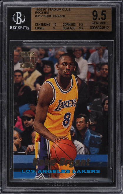1996 STADIUM CLUB ROOKIES 1 KOBE BRYANT ROOKIE RC #R12 BGS 9.5 GEM MINT (10/9.5/9/9.5) front