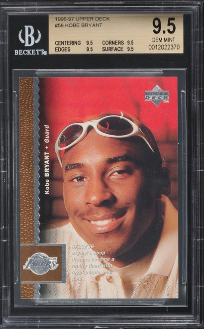 1996 Upper Deck Basketball Kobe Bryant ROOKIE #58 BGS 9.5 GEM MINT (9.5/9.5/9.5/9.5) front