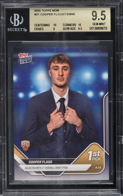 2025 Topps Now Cooper Flagg ROOKIE #D1 BGS 9.5 GEM MINT (10/10/9/9.5) front