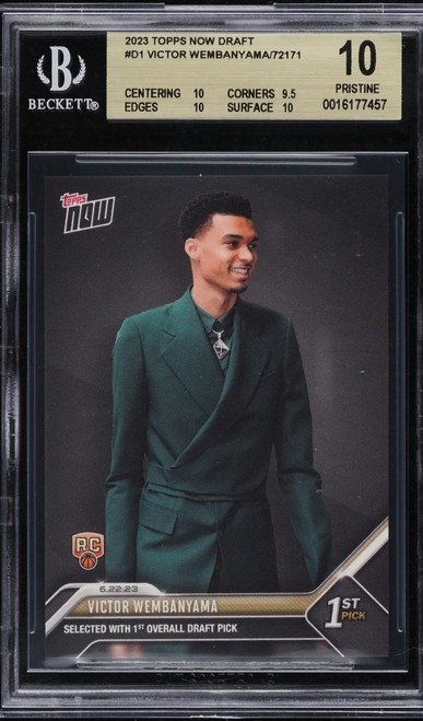 2023 TOPPS NOW DRAFT VICTOR WEMBANYAMA ROOKIE #D1 BGS 10 PRISTINE (10/9.5/10/10) front