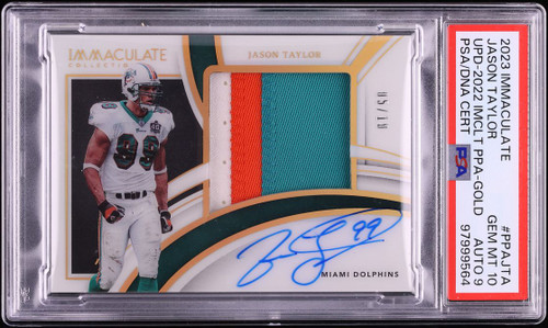 2023 Panini Immaculate Collection Update Gold Jason Taylor PATCH AUTO /10 #PPAJTA PSA 10 GEM MINT DNA 9