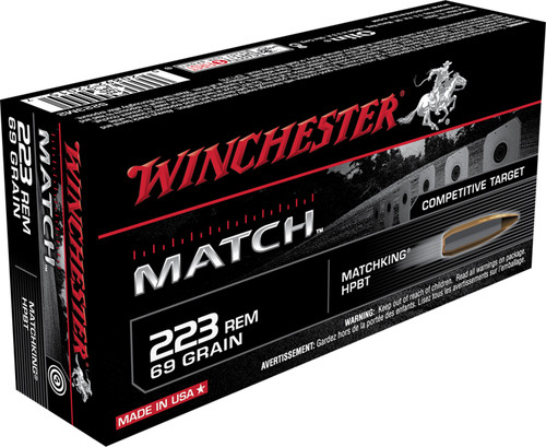 Winchester Ammo S223M2 Match  223 Remington 69 GR Sierra MatchKing Boat-Tail Hollow Point (BTHP) 20 Bx/ 10 Cs