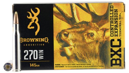 Browning Ammo B192202701 BXC 270 Winchester 145 GR Terminal Tip 20 Bx/ 10 Cs