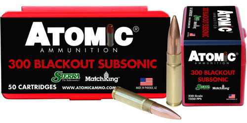 Atomic 00465 Rifle Subsonic 300 AAC Blackout 220 GR Hollow Point Boat Tail 50 Bx/ 10 Cs