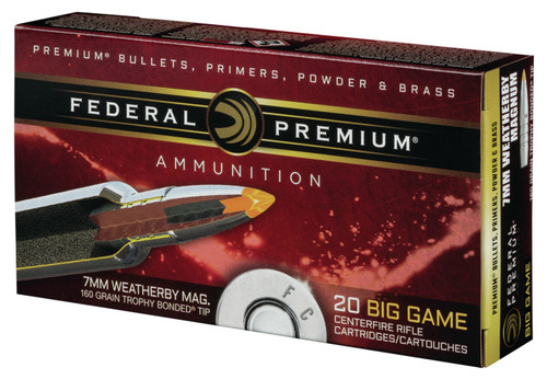 Federal P7WBTT1 Premium  7mm Weatherby Mag 160 GR Trophy Bonded Tip (TB) 20 Bx/ 10 Cs
