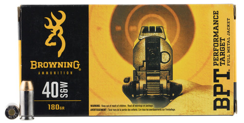 Browning Ammo B191800401 BPT  40 S&W 180 GR Full Metal Jacket (FMJ) 50 Bx/ 10 Cs