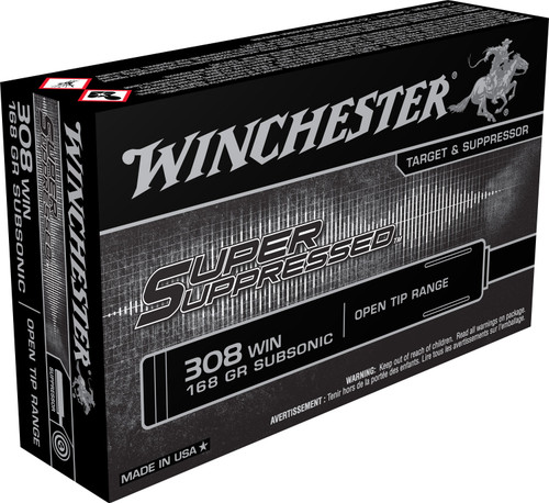 Winchester Ammo SUP308 Super Suppressed  308 Winchester 168 GR Open Tip Range Subsonic 20 Bx/ 10 Cs