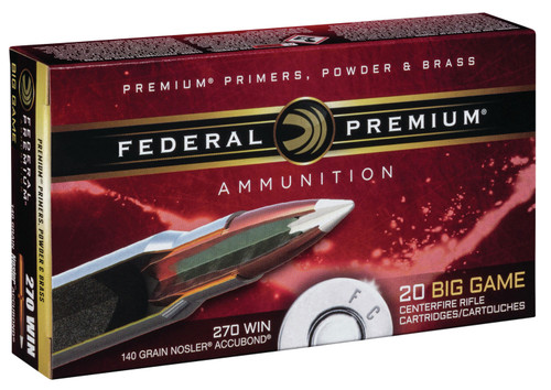 Federal P270A1 Premium  270 Winchester 140 GR Nosler Accubond (AB) 20 Bx/ 10 Cs Federal P270A1 Premium  270 Winchester 140 GR Nosler Accubond (AB) 20 Bx/ 10 Cs