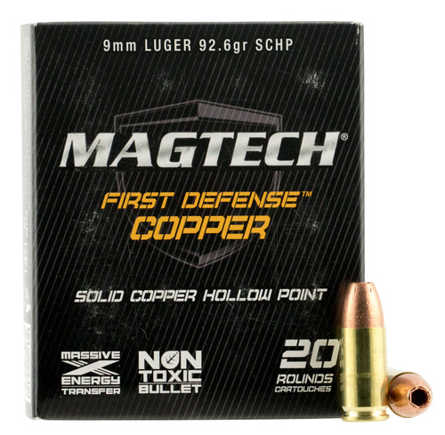 Magtech FD9A First Defense 9mm Luger 93 GR Solid Copper Hollow Point 20 Bx/ 50 Cs