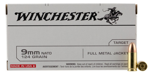 Winchester Ammo Q4318 USA  9mm NATO 124 GR Full Metal Jacket (FMJ) 50 Bx/ 10 Cs