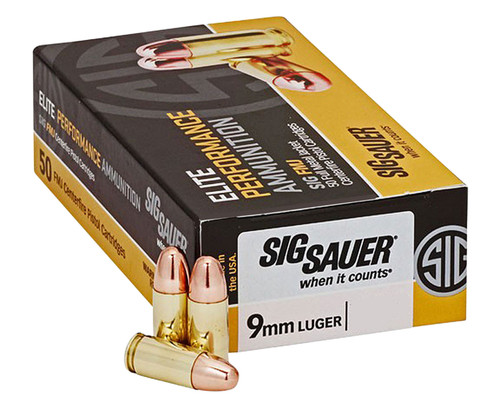 Sig Sauer E9MMB250 Elite Ball  9mm Luger 124 GR Full Metal Jacket (FMJ) 50 Bx/ 20 Cs