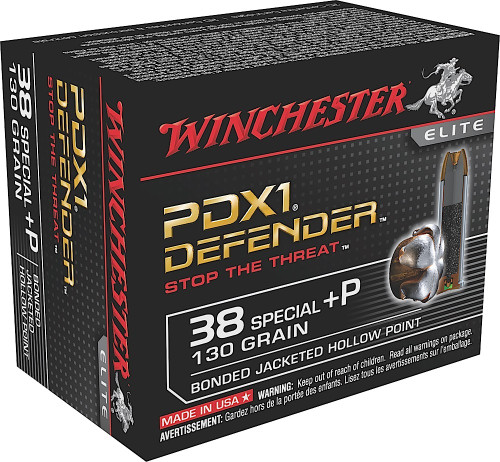 Winchester Ammo S38PDB Defender  38 Special 130 GR Bonded Jacket Hollow Point 20 Bx/ 10 Cs