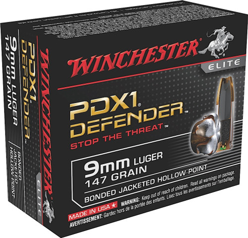 Winchester Ammo S9MMPDB1 Defender  9mm Luger 147 GR Bonded Jacket Hollow Point 20 Bx/ 10 Cs