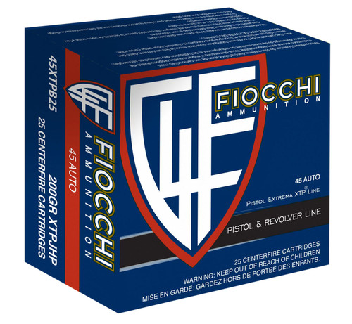 Fiocchi 45XTPB25 Extrema  45 ACP 200 GR Jacketed Hollow Point (JHP) 25 Bx/ 20 Cs