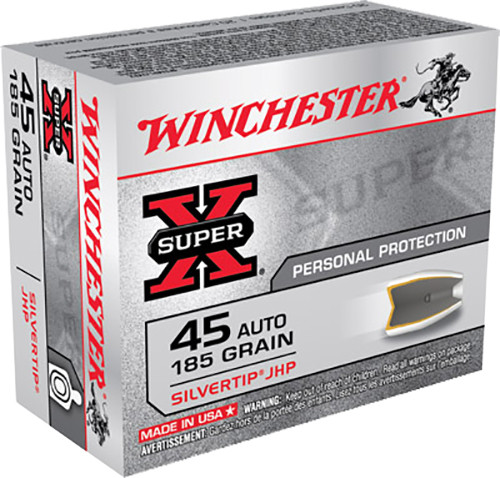 Winchester Ammo X45ASHP2 Super-X  45 ACP 185 GR Silvertip Hollow Point 20 Bx/ 10 Cs
