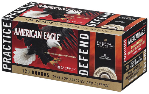 Federal PAE9124 Practice/Defend Combo 9mm 124GR FMJ/120GR JHP 120Box/4Case