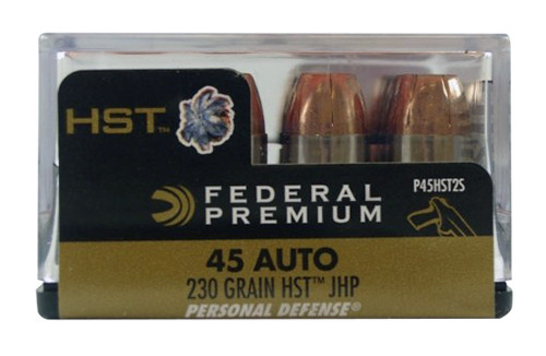 Federal P45HST2S Premium Personal Defense 45 ACP 230 GR HST Jacketed Hollow Point 20 Bx/ 10 Cs