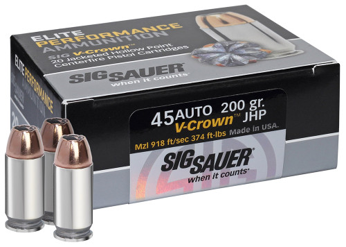 Sig Sauer E45AP220 Elite V-Crown  45 ACP 230 GR Jacketed Hollow Point (JHP) 20 Bx/ 10 Cs
