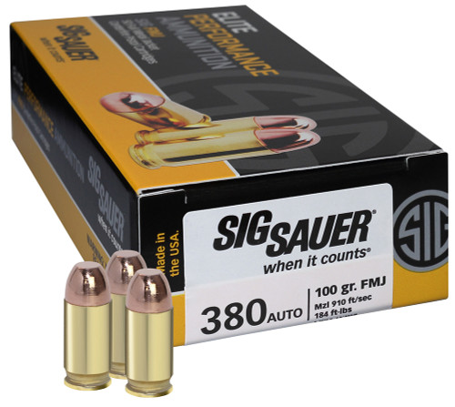 Sig Sauer E380B150 Elite Ball  380 ACP 100 GR Full Metal Jacket (FMJ) 50 Bx/ 20 Cs
