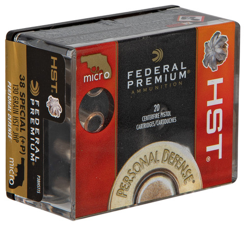 Federal P38HST1S Premium Personal Defense HST Micro 38 Special +P 130 GR HSTJHP 20 Bx/10 Cs