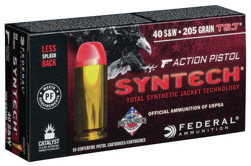 Federal AE40SJAP1 American Eagle  40 S&W 205 GR Total Syntech jacket Flat Nose (TSJFN) 50 Bx/ 10 Cs