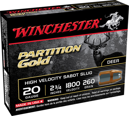 Winchester Ammo SSP20 Partition Gold High Velocity Sabot Slug 20 Gauge 2.75 260 GR 5 Bx/ 20 Cs