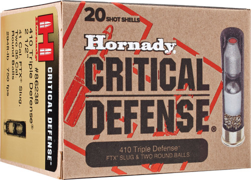 Hornady 86238 Critical Defense 410 Gauge 2.5 Lead 2 Round Balls/1 Slug 35 Cal/41 Cal 20 Bx/ 10 Cs