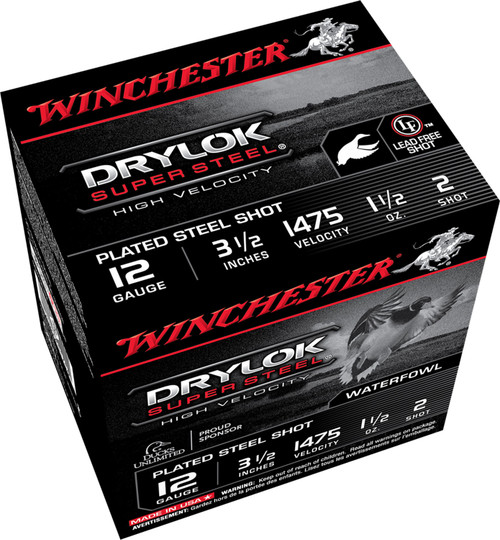 Winchester Ammo SSH12LH2 Drylock Super Steel High Velocity 12 Gauge 3.5 1 1/2 oz 2 Shot 25 Bx/ 10 Cs 8837