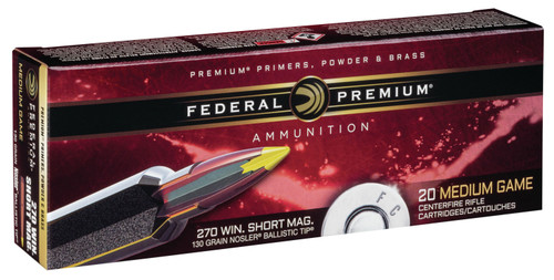 Federal P270WSMB Premium Hunting 270 WSM 130 GR Nosler Ballistic Tip (NBT) 20 Bx/ 10 Cs